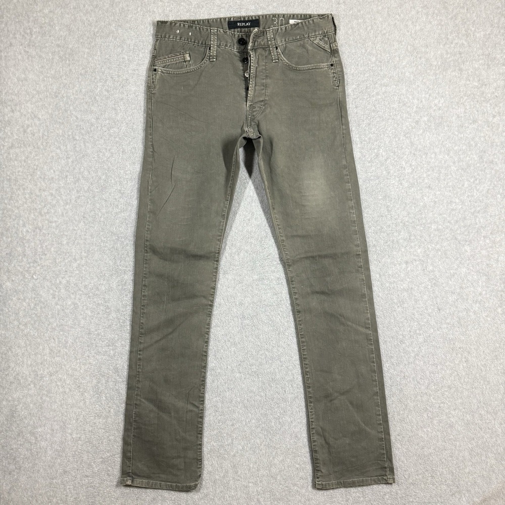 Replay Jeans Mens 33x32 Waitom Green STRAIGHT Leg M983 Button Fly Faded Stretch